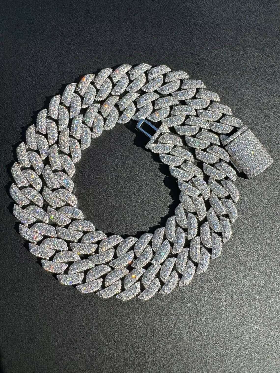 MOISSANITE 925 Sterling Silver Miami Cuban Link Chain Rounded Prong Vintage 10mm 14mm 16 30 Lengths Passes Fine Necklaces