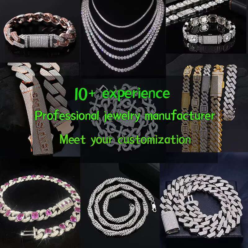 Iced Out Vvs Moissanite 2 Rows Miami Gold Cuban Chain Necklace 925 Sterling Silver Diamond Moissanite Cuban Link Chain
