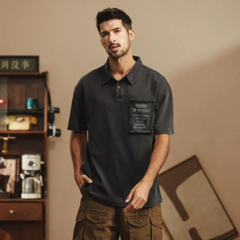American mens workwear loose Tshirt summer breathable lapel polo fit suitable for fashionable and trendy casual tops 250326