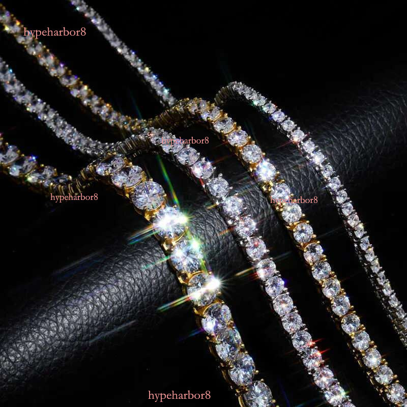 Hotsale Vvs White Tennis Moissanite Chain Bracelet Women Custom Real Dia Gold 3mm Sterg Sier Hip Hop Necklace