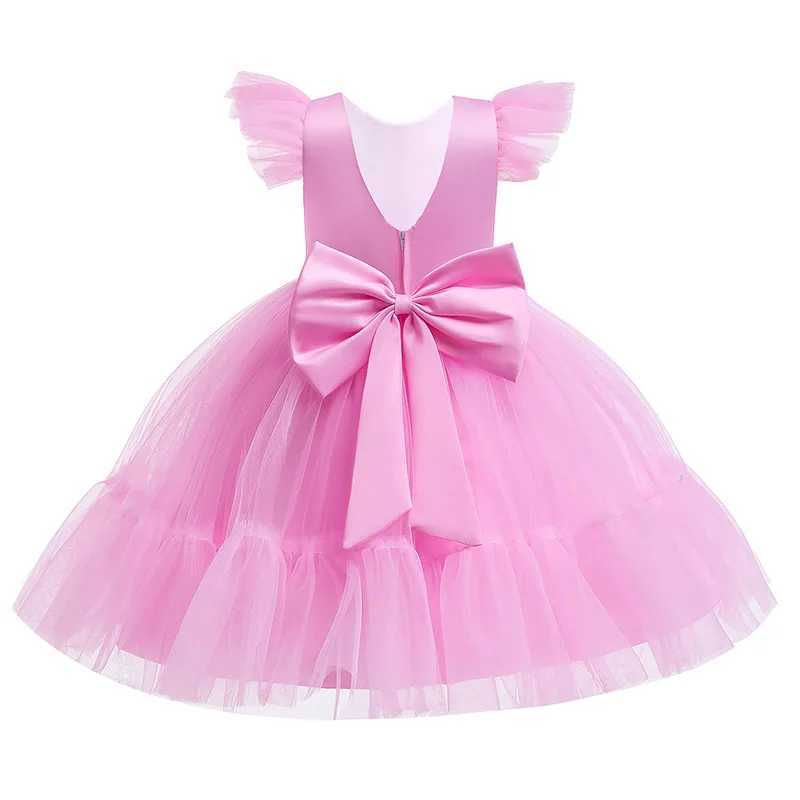 Pink childrens girl wedding dress baby dress Pageant girl Par princess birthday dress childrens clothing bow lace dress elegant vest W250326