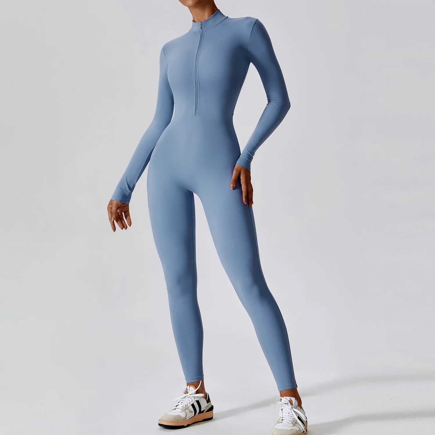 Yoga Boilersuit long sleeved womens sportswear zipper jumpsuit for exercise high-intensity fitness one-piece tight fitting clothing W250326