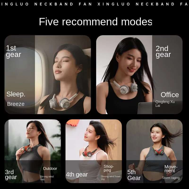 2024 New Mini 1600mAh Neck Fan Wearable Silent Bladeless 5-speed Coog Outdoor Portable Small Air Conditioner