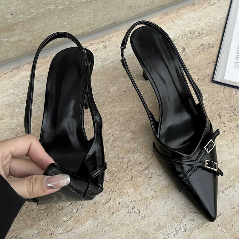Fashion Fem Sandals Red Fashion H Wen Pumps Footwear Slingbacks Shoes For Pointed Toe Buckle Strap Ladies H Shoe Z250326