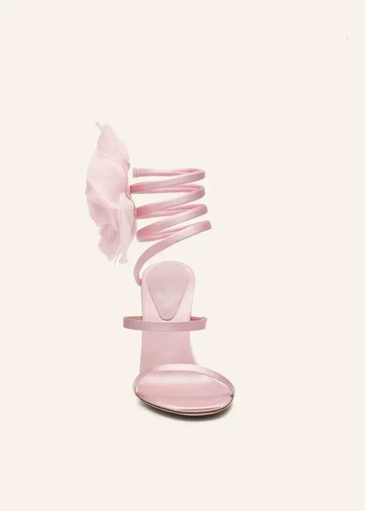 2025Summer New Satin wer Slim Fashionable Ribbon Wedding Bridesmaid High Heel Large Women's Sandals
