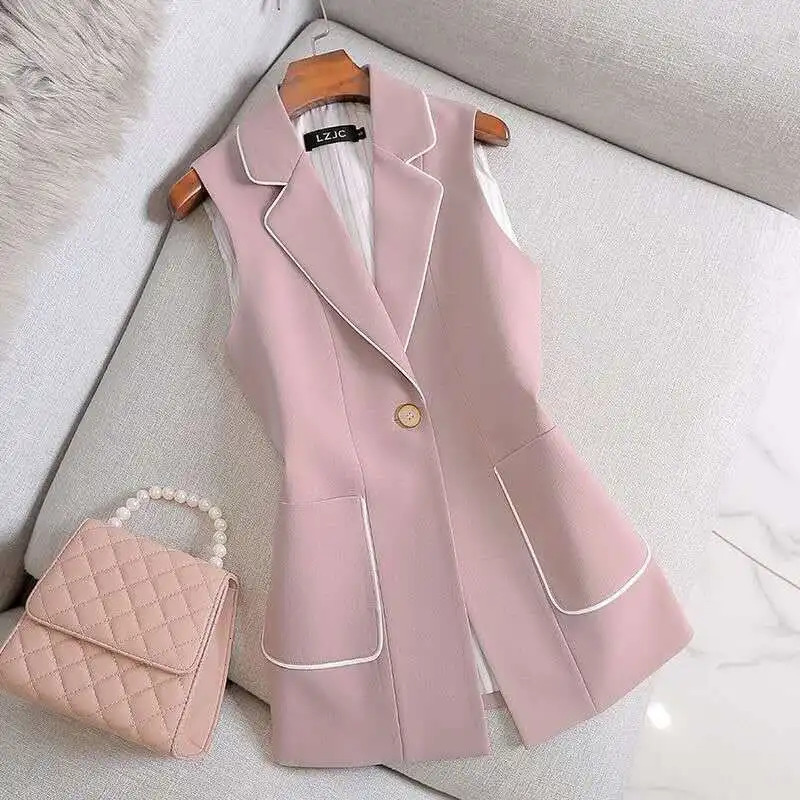 Spring Pink Suit Womens Tank Top Mini Border White Coat Ultra Thin Professional Plus Size Tank Top Cool Personality Trend Womens Tank Top 250320