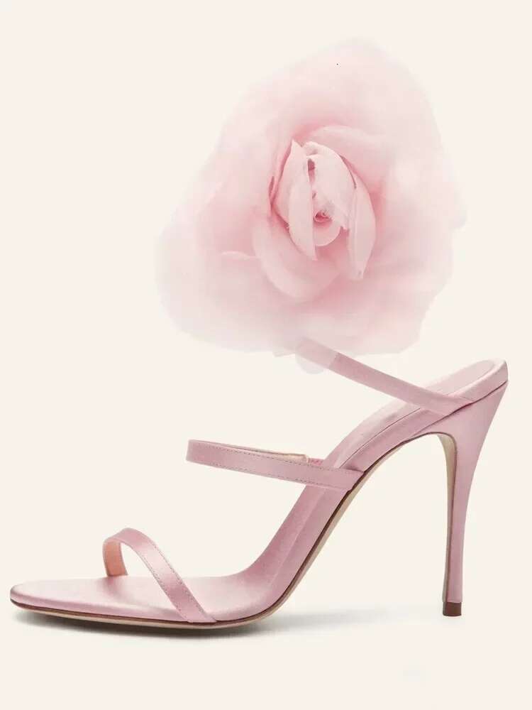 2025Summer New Satin wer Slim Fashionable Ribbon Wedding Bridesmaid High Heel Large Women's Sandals