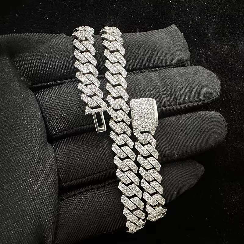 8mm Iced Out VVS Moissanite Cuban Link Chain Men and Women S925 Silver Hip Hop Jewelry Diamond Test Necklace