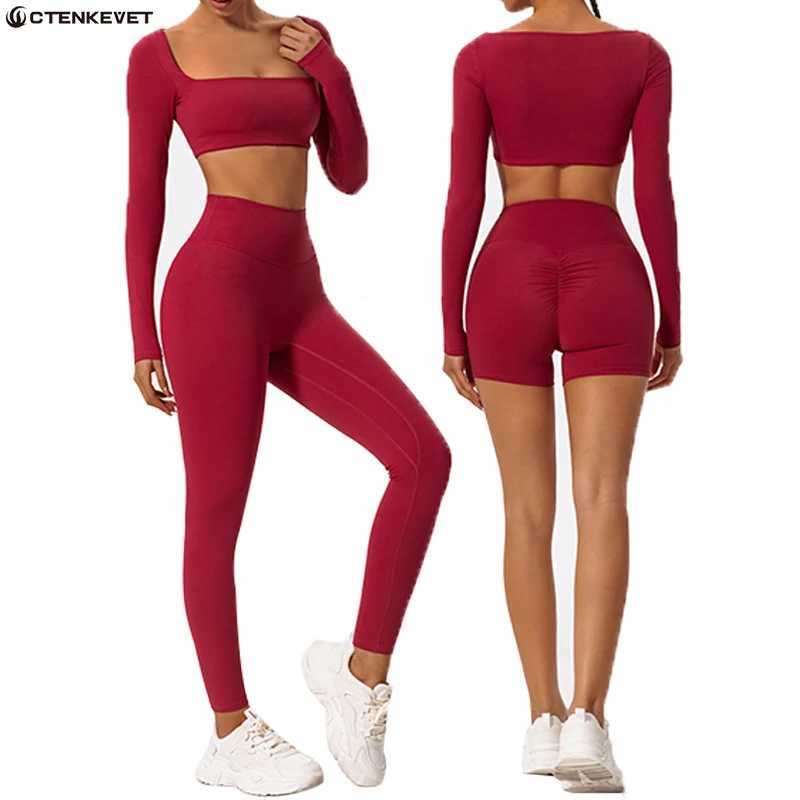 Ctenkevet long sleeved sports and fitness suit womens outdoor running activity suit womens yoga suit crop top womens sportswear W250326
