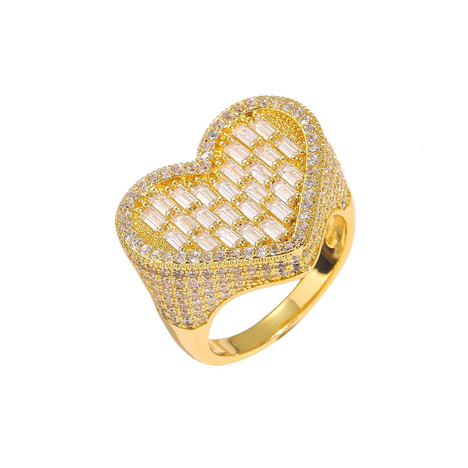 Meisa New European American Street Trendsetters Vertical T-Square Love Ring Personalized Hip-Hop Copper Zircon Moissanite Ring