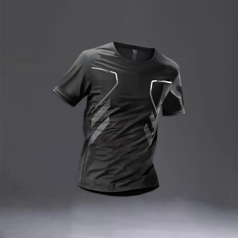 Summer thin casual ice silk sports suit mens round neck short sleeved T-shirt elastic waist sprint quick drying set 250324