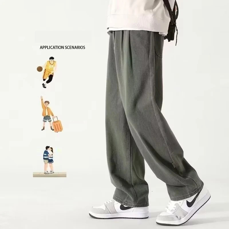 M3XL American fashion wide leg pants for men green khaki color runners bagged and dragged cargo cart Y2K fully matched 250326