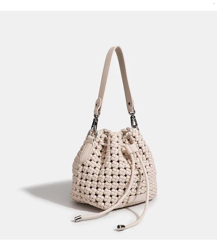 Women's Bags Bucket Bags With Leather Handles Large Cross PU Woven Tote Bag Branded Aesthetic Sier Women's Bags