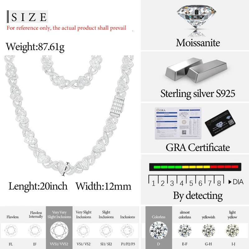 TUHE Hip Hop Unisex High Quality VVS1 Moissanite Heart Necklace 925 Silver For Men Hip Hop Jewelry