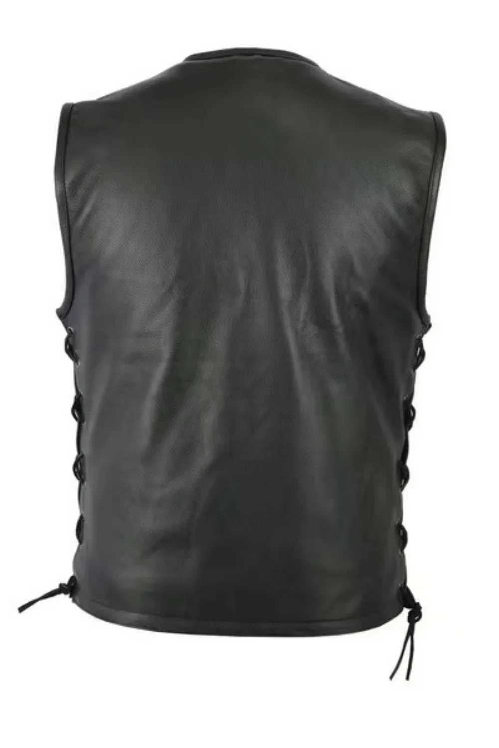 New Arrival new solid color mens motorcycle vest stand collar PU leather vest jacket team punk sleeves top mens large size 5XL Z250326