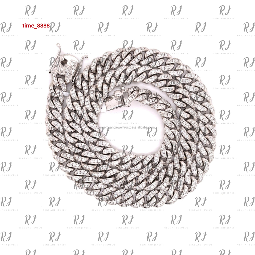 11.5MM Moissanite Cuban Link Chain Bling Rhinestone Silver Hip Hop Chain Necklace for Mens Jewelry