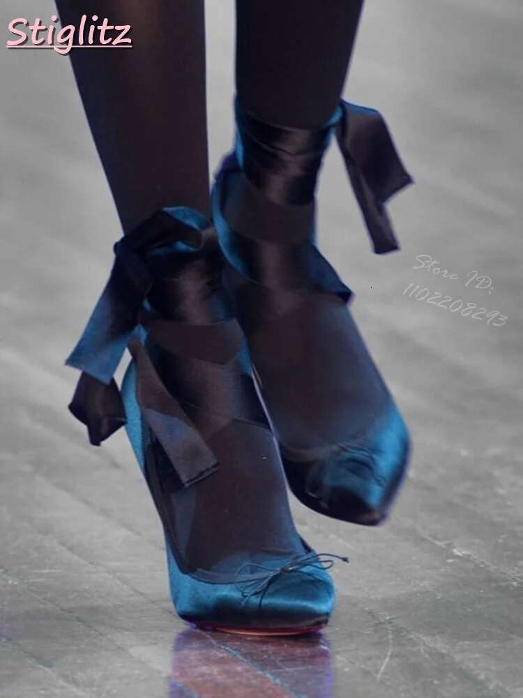 Sweet Silk Riband Pumps Butterfly-knot Lace-up Thin Heels Pointed Toe Cross-tied Solid Women 2025 Summer New Dress Shoes Elegant