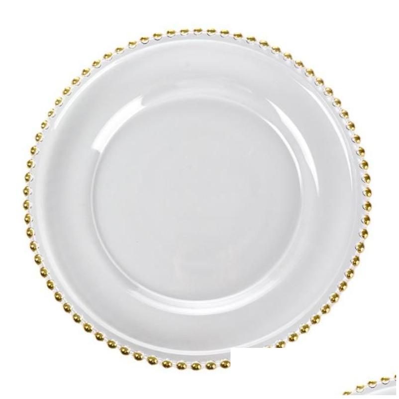 Dishes & Plates Stocked 13Inch Round Wedding Clear Silver/Gold Glass Beaded Charger Pates Plate For Table Decoration Drop Delivery Hom Otc2R