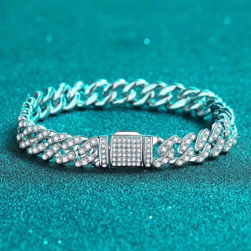Custom S925 Sterling Silver 15.5-20mm Cuban Link Chain Full Moissanite Iced out Fine Jewelry Bracelet for Women and Men