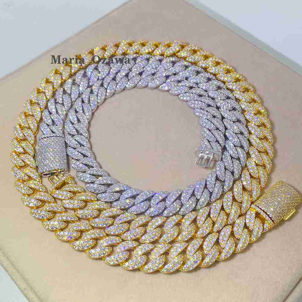 Hip Hop Style 925 Sterling 12mm Mens Cuban Chain Necklace Miami Cuban 925 Sterling Silver Necklace Men Moissanite Necklace