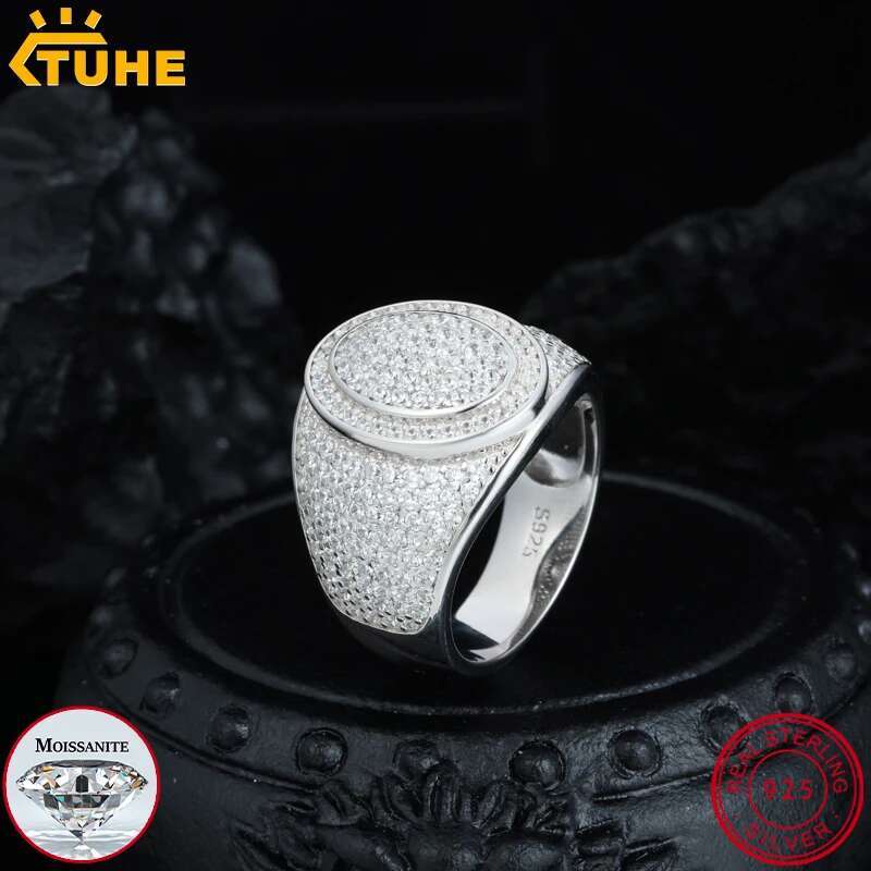 TUHE Unisex oval Iced Out VVS1 Moissanite Cross Rings S925 Silver For Men Hip Hop Jewelry