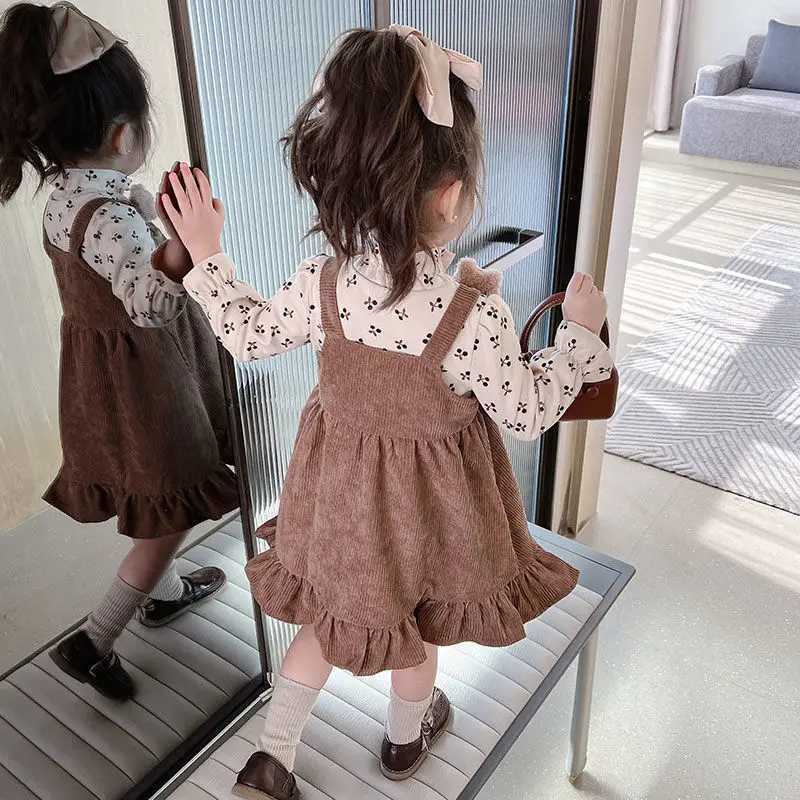 Girls casual dress cute cherry bear pendant dress childrens clothing 2-6 year old girls clothing princess dress W250326