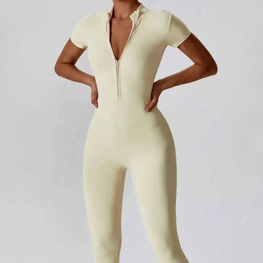 Yoga suit womens jumpsuit zipper short sleeved gym push up sportswear fitness clothing sportswear W250326