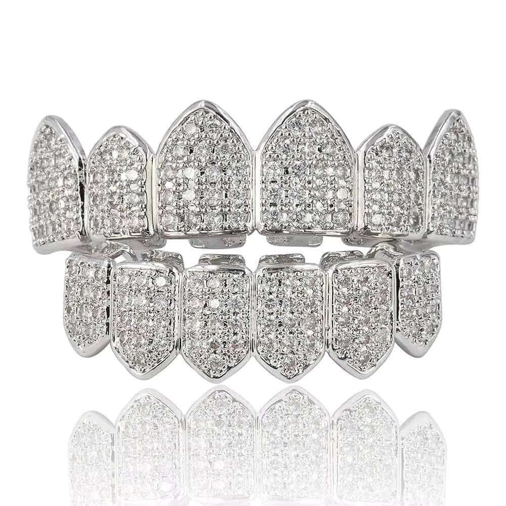 Custom Hip Hop 925 Sterling Silver Gold Plated Men Teeth Iced Out Moissanite Teeth