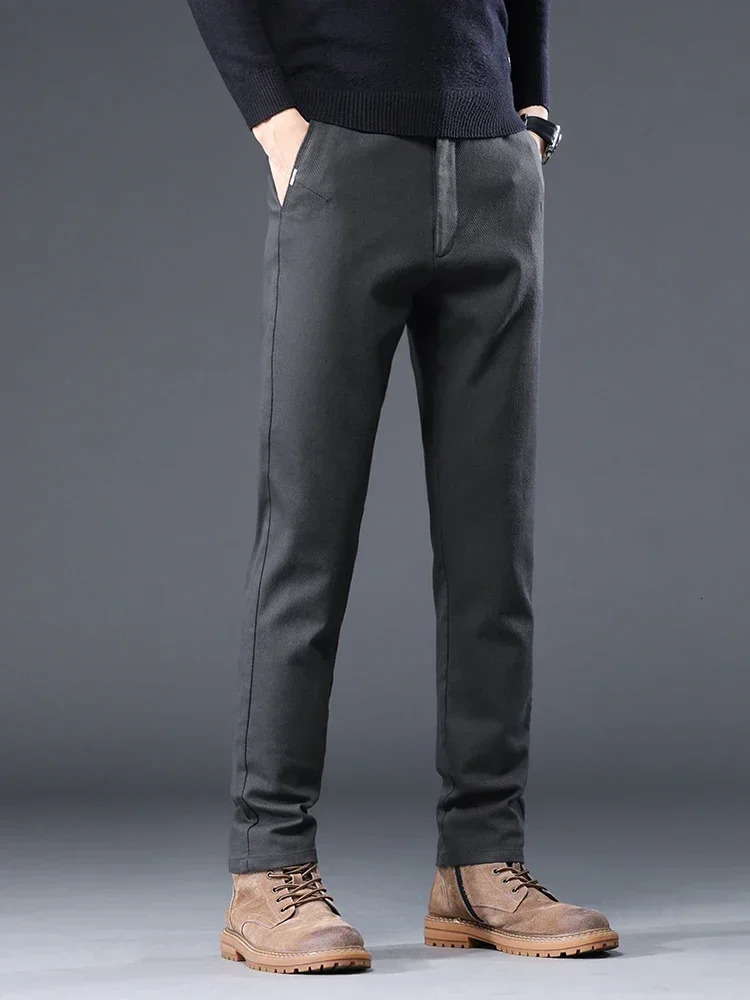 2024 Autumn Mens Elastic Casual Pants Cotton Business Straight Classic Clothing Solid Color 250326