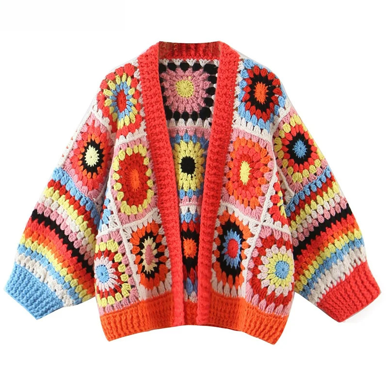 Autumn New Hollow Hook Wer Geometric Short Knit Cardigan Women Bohemian Style Thick E Sweater Buttonless
