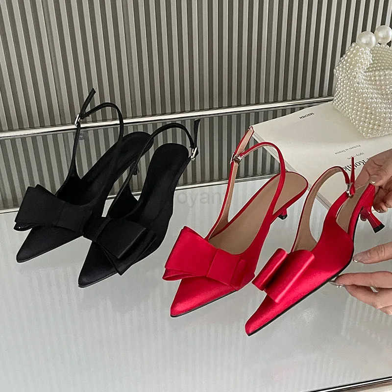 Fashion -Knot Wen Stiletto H Shoes Fem Buckle Strap Footwear Pointed Toe Ladies H Pumps Shoes Big Size 43 Z250326