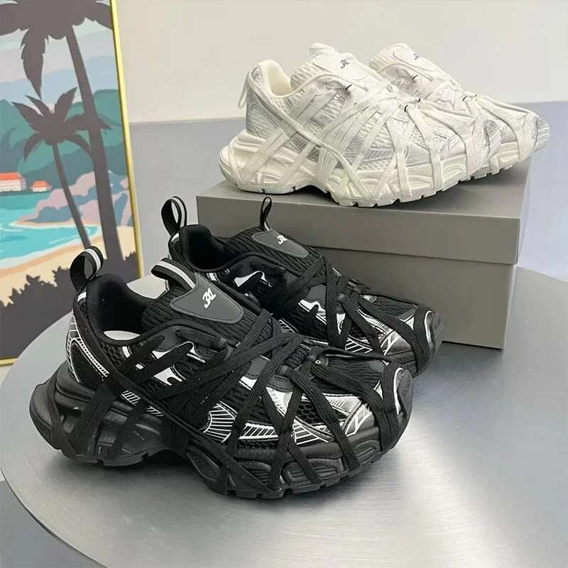 Designer Shoe Brand Design Trend Thick Soled Sports Shoes, Plus Size Lace Up Casual Training Shoes, New Fashion Running Sports Shoes For Women