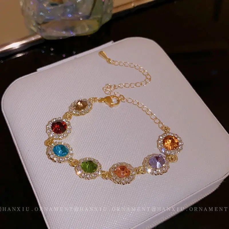 Fashionable and exquisite crystal colored gemstone womens bracelet suitable for birthdays weddings parties jewelry gifts 250326
