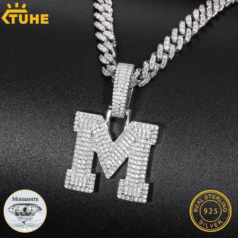 Fine New 925 Silver Pendant Letters Classic Punk Hiphop/Rock Letters Moissanite Pendant For Men Hip Hop Jewelry