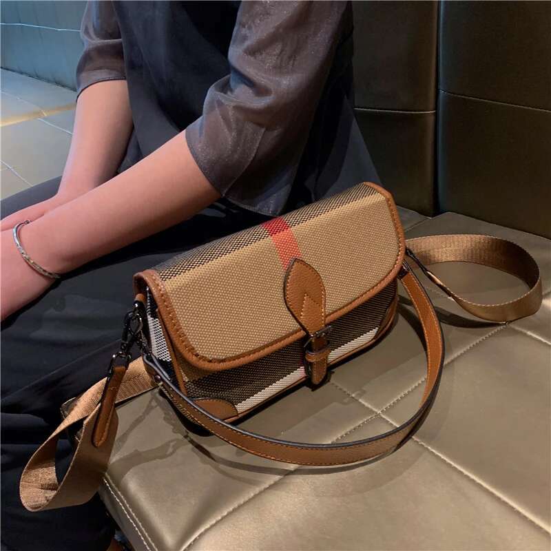 Canvas Genuine Leather Women 2024 Trend Underarm Bag Striped Shoulder Crossbody Handbags Designer Hand Bags Ladies
