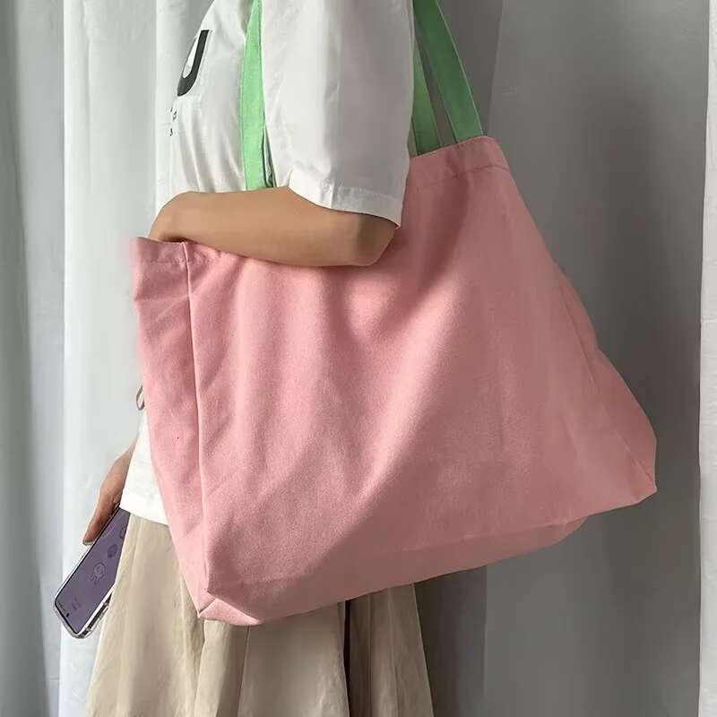 100Pcs/Alot Candy Colored Large Capacity Canvas Custom Wholesale Cloth Label Letter Cheap Weekend Shopping Bag With