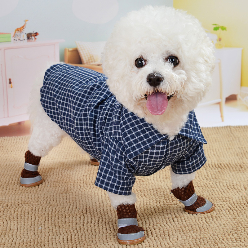White Striped Checkered Dog T-shirt, Breathable Pet Shirts, Lapel Puppy Dog Leisure Shirt Clothes Apparel Coats for Small Medium Dogs Cats L D63