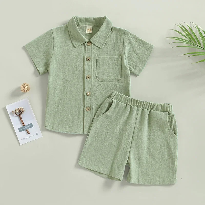 0-4Y Kids Boys Casual Shorts Set Baby Toddler Short Sleeve Buttons Up Shirts Short Pants Children Summer Clothing Homewear 250325