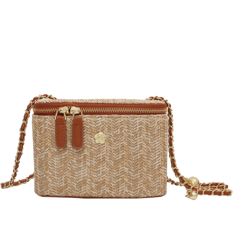 Women's small straw bag fragrance new woven tote box bag beach shoulder crossbody bag 2025s hot