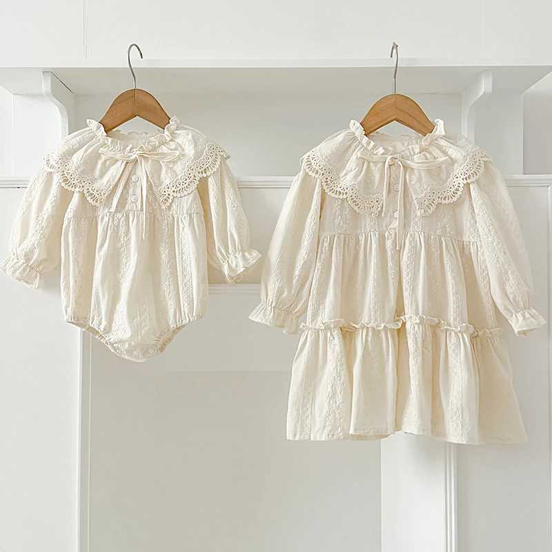 Autumn 2024 Europe - American Chiffon Girl Par Dress Childrens Princess Dress Long Sleeve Cotton Embroidery sisters Dress W250326