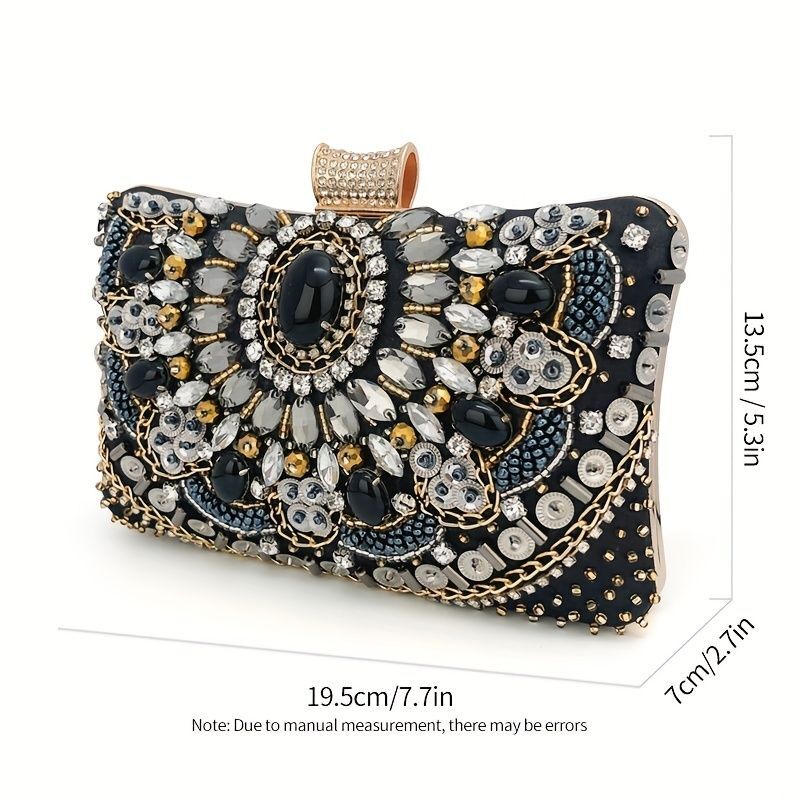 Beaded Rhie Evening Bag, Elegant Box Clutch Purse - For Women
