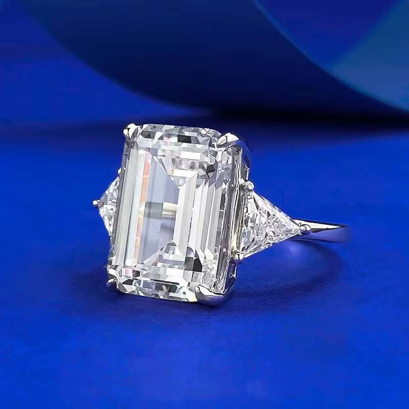 High Quality 925 Sterling Silver Moissanite Wedding Ring D Color 10*14mm 10CT Emerald Cut 18K White Gold Plated