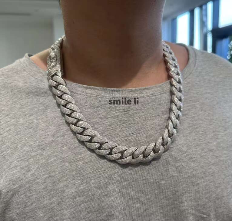 Moissanite Cuban Link Chain 925 Sterling Silver 20mm Iced Out Gold Plated Hiphop VVS Moissanite Cuban Chain