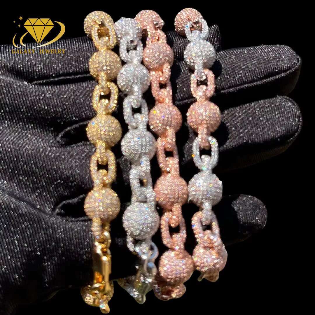 Hiphop Iced Out Custom Ball Shape 10mm Moissanite Cuban for Rapper Necklace 925 Sterling Silver Vvs Moissanite Cuban Chain