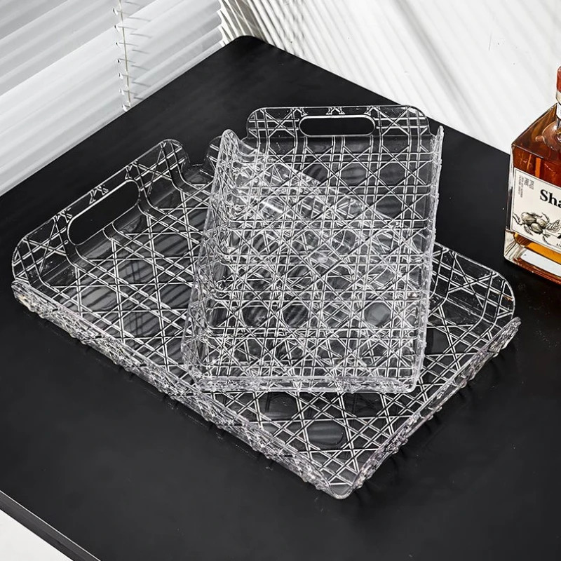 Vine Pattern Acrylic Tray Plaid Jewelry Aromatherapy Storage Plate Living Room Water Cup Trays Desktop Home Decoration 250320bj