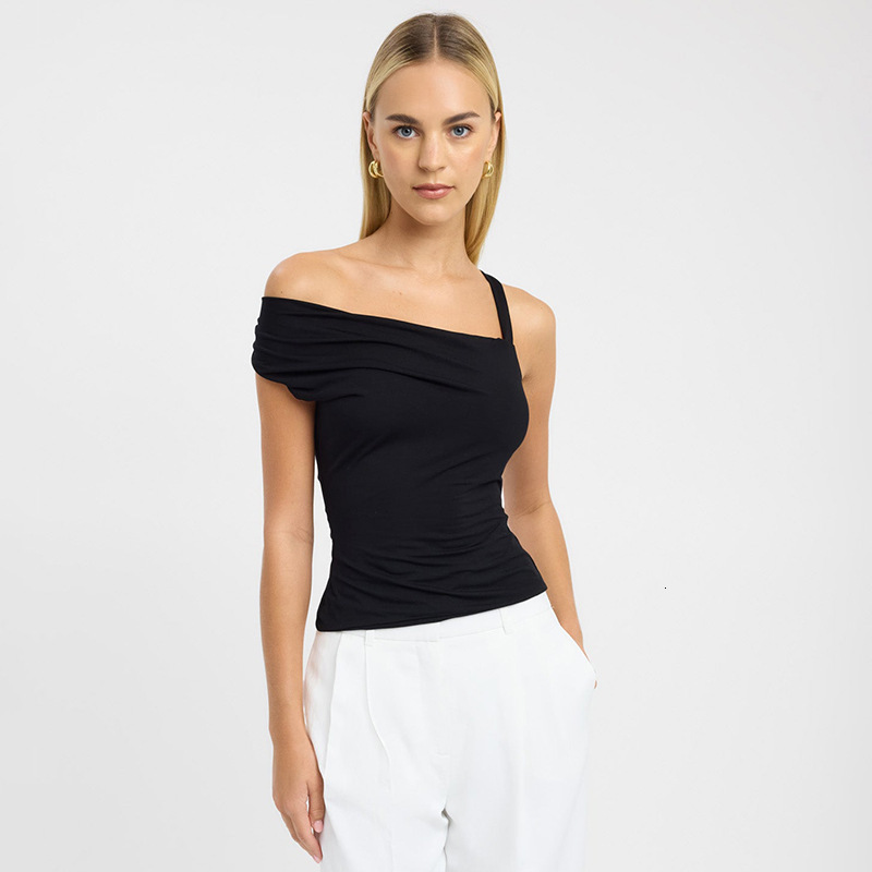 2025S Fashion Designer Y TP Women S Spring Summer New Collection Solid Color Thin Strap Off Slim One Shoulder Asymmetric Top