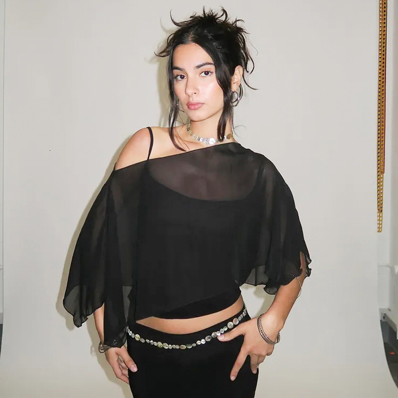 2025S Fashion Designer Q TP Style Women S Autumn And Winter Camisole Diagonal Cross Mesh Transparent Irregular Top T Shirt