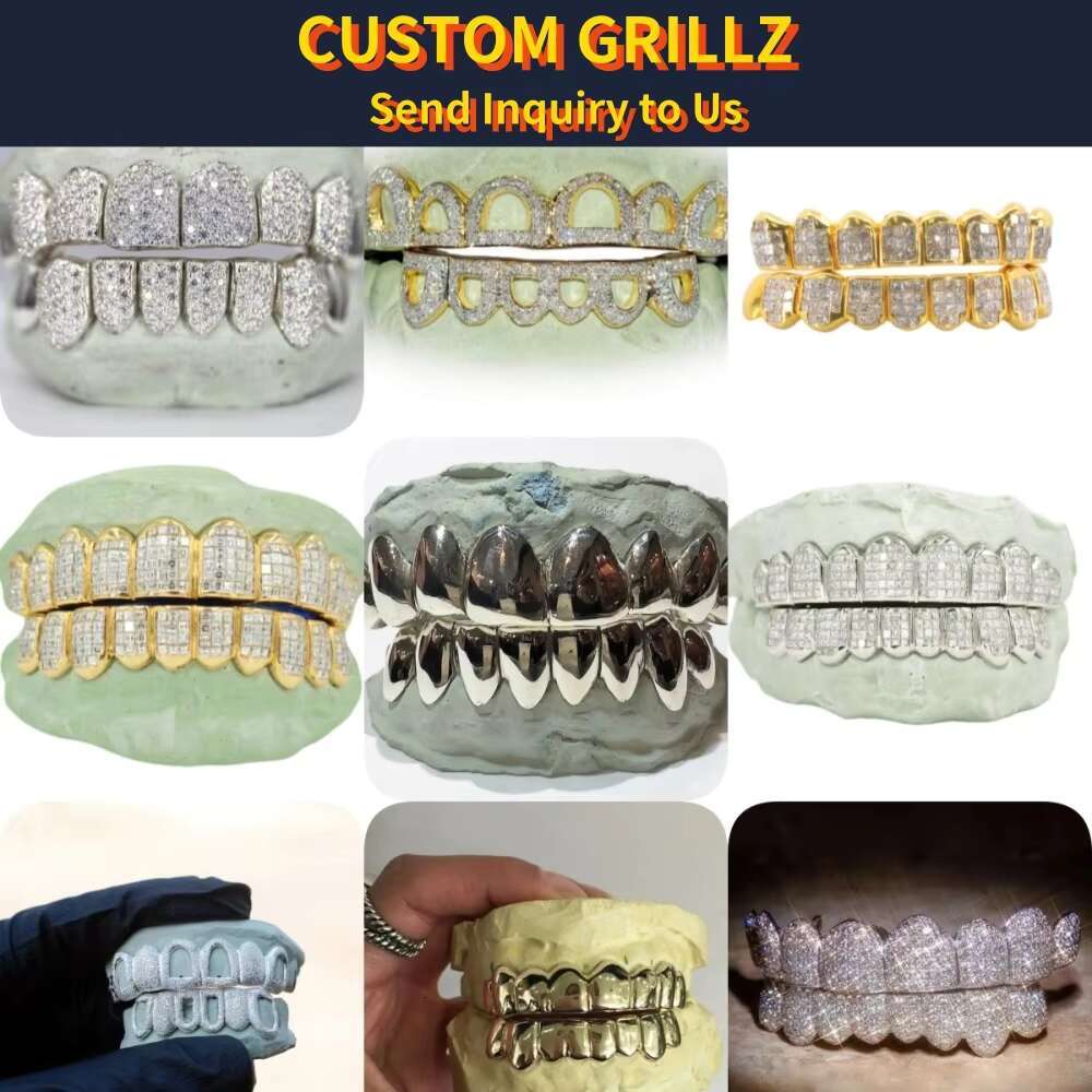Customized Hip Hop 925 Silver Diamond Teeth Grillz VVS Moissanite Iced Out Grillz for Teeth Silver 925 Silver Jewelry