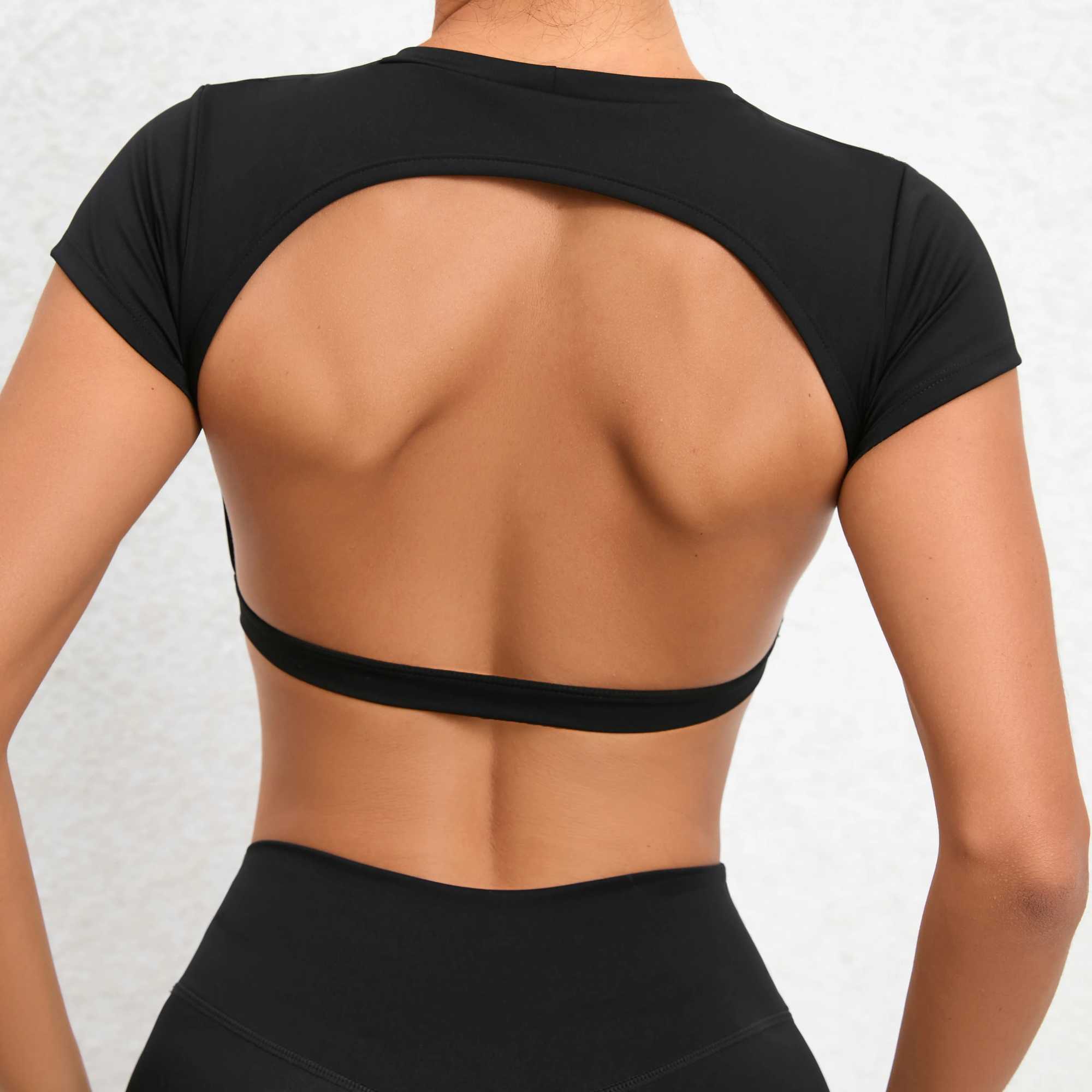 Sports muscle back T-shirt without padding womens non padded sports shirt fitness training yoga T-shirt outdoor open back top W250326