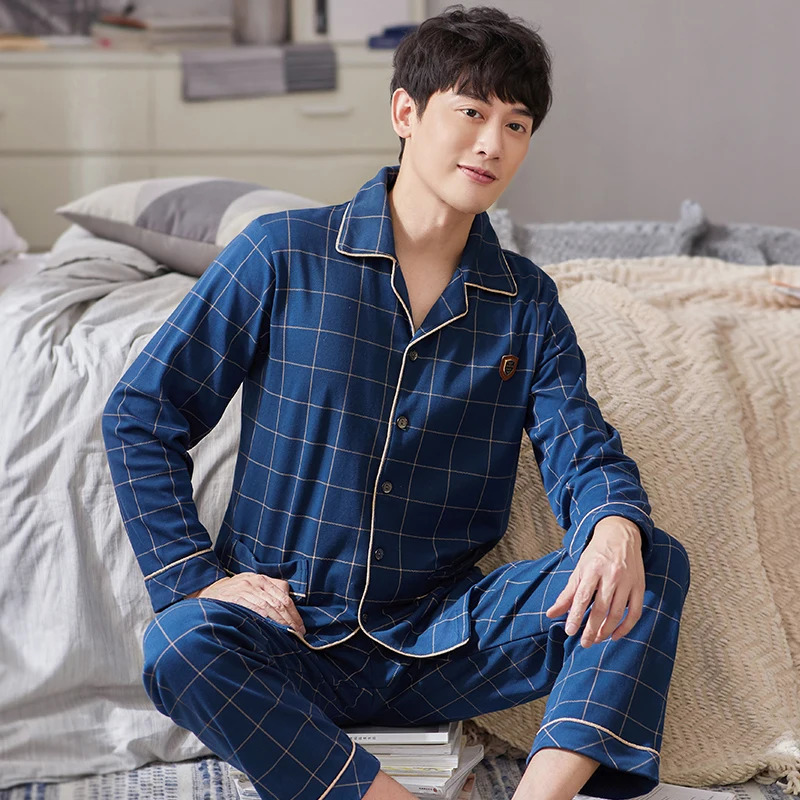 Winter pure cotton sleepwear set mens button down warm sleepwear Hombre pure cotton sleepwear PJ gray plain sleepwear plus size 250321